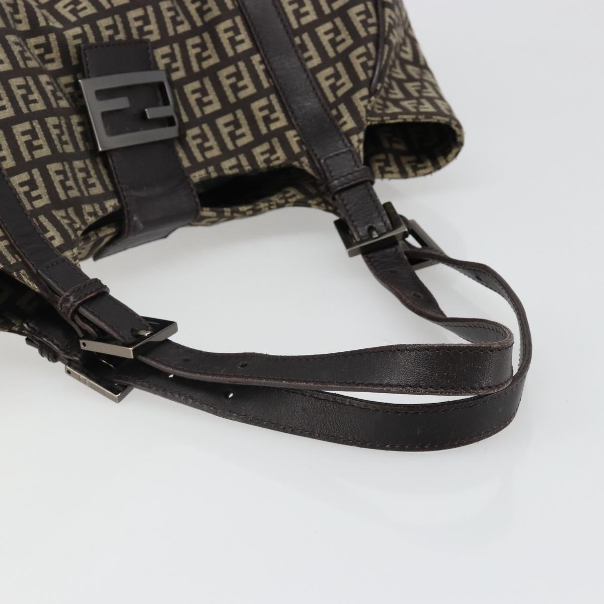 FENDI Zucchino Canvas Hand Bag Silver Brown Auth 187339A - Jerrillo image 7