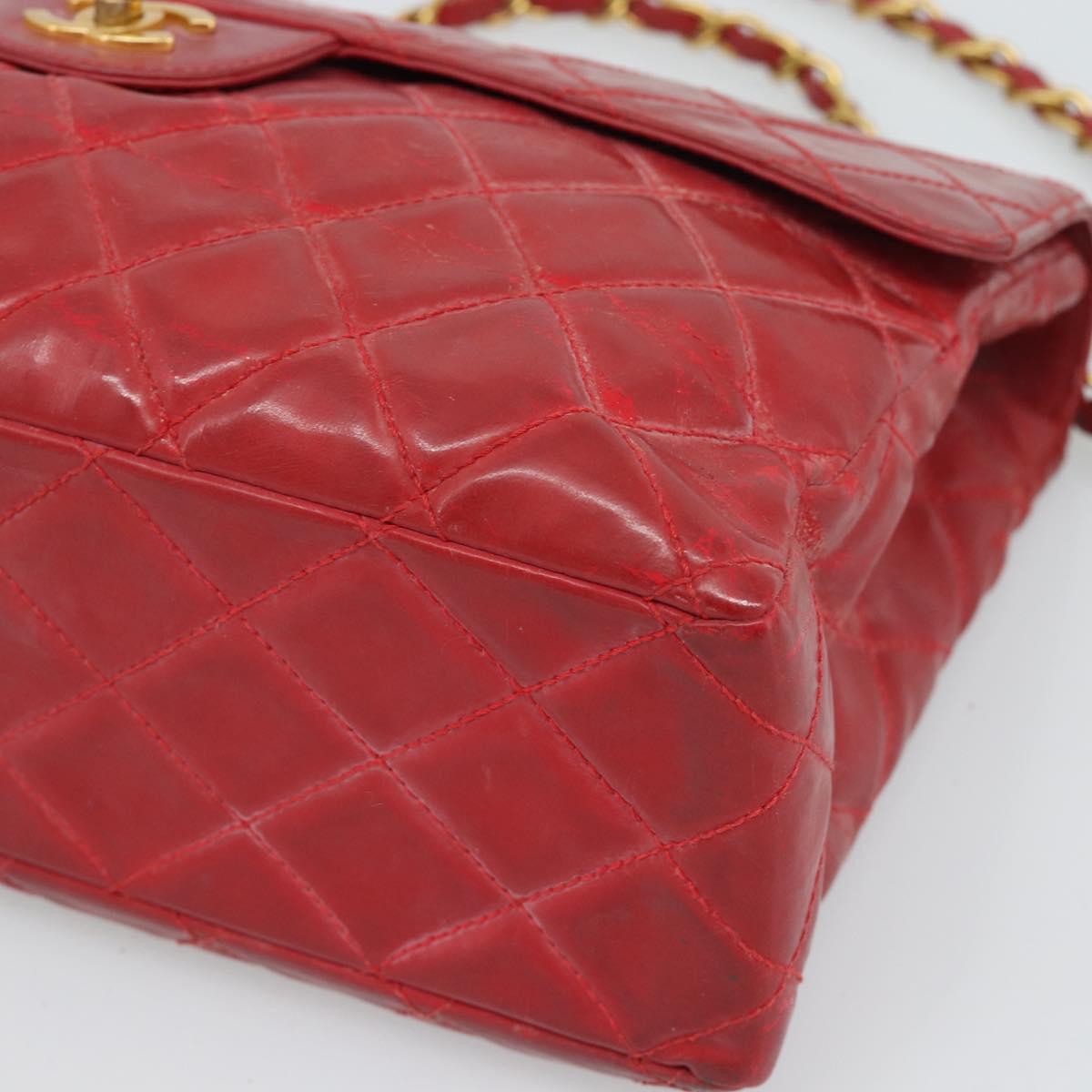 CHANEL Matelasse Chain Shoulder Bag Patent leather Red Gold CC Auth 187496 - Jerrillo image 10
