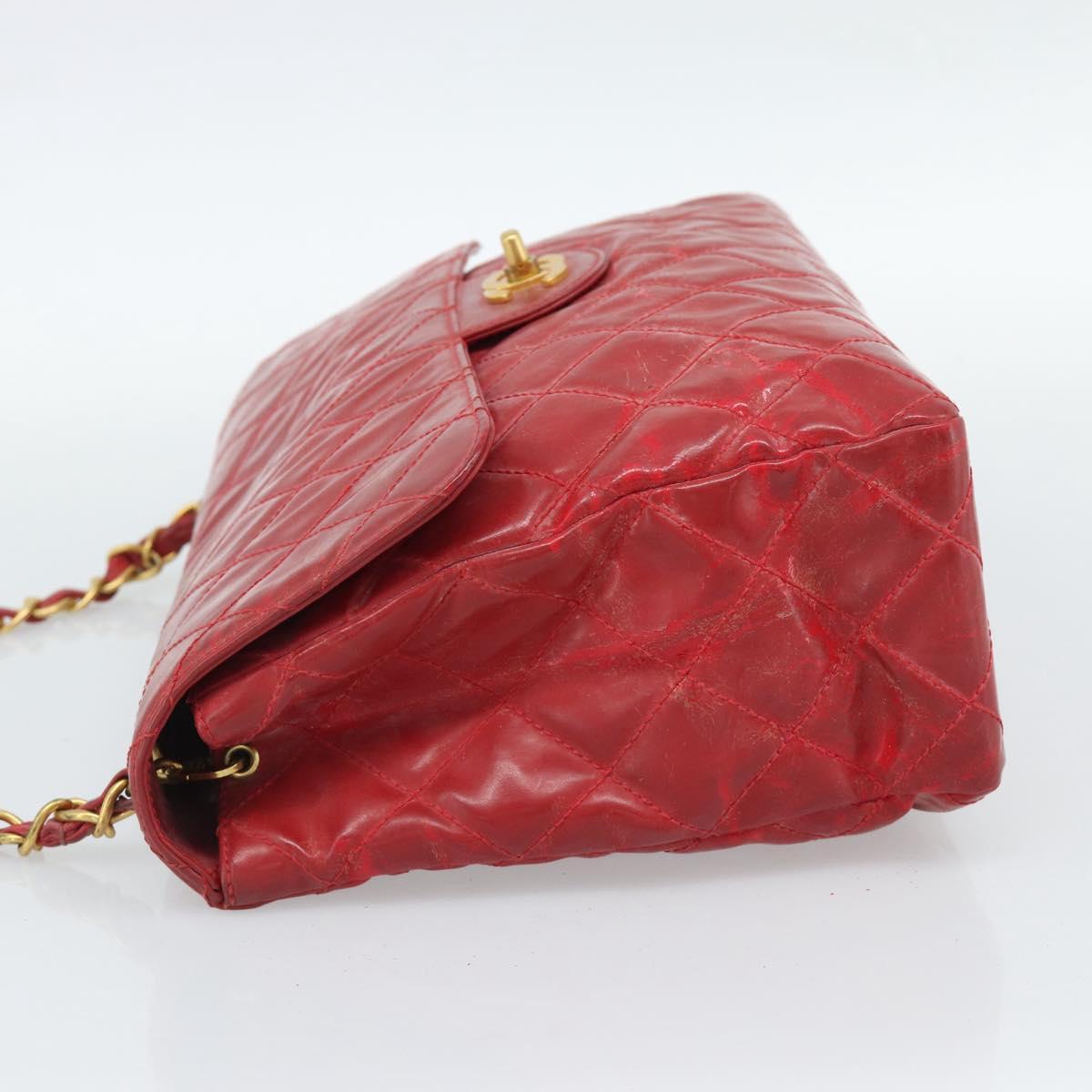 CHANEL Matelasse Chain Shoulder Bag Patent leather Red Gold CC Auth 187496 - Jerrillo image 4