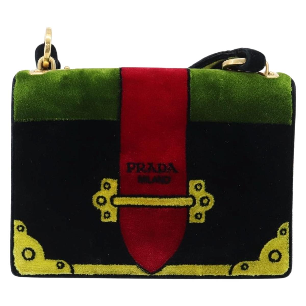 PRADA Shoulder Bag Velor Black Gold Auth 187500V - Jerrillo image 2