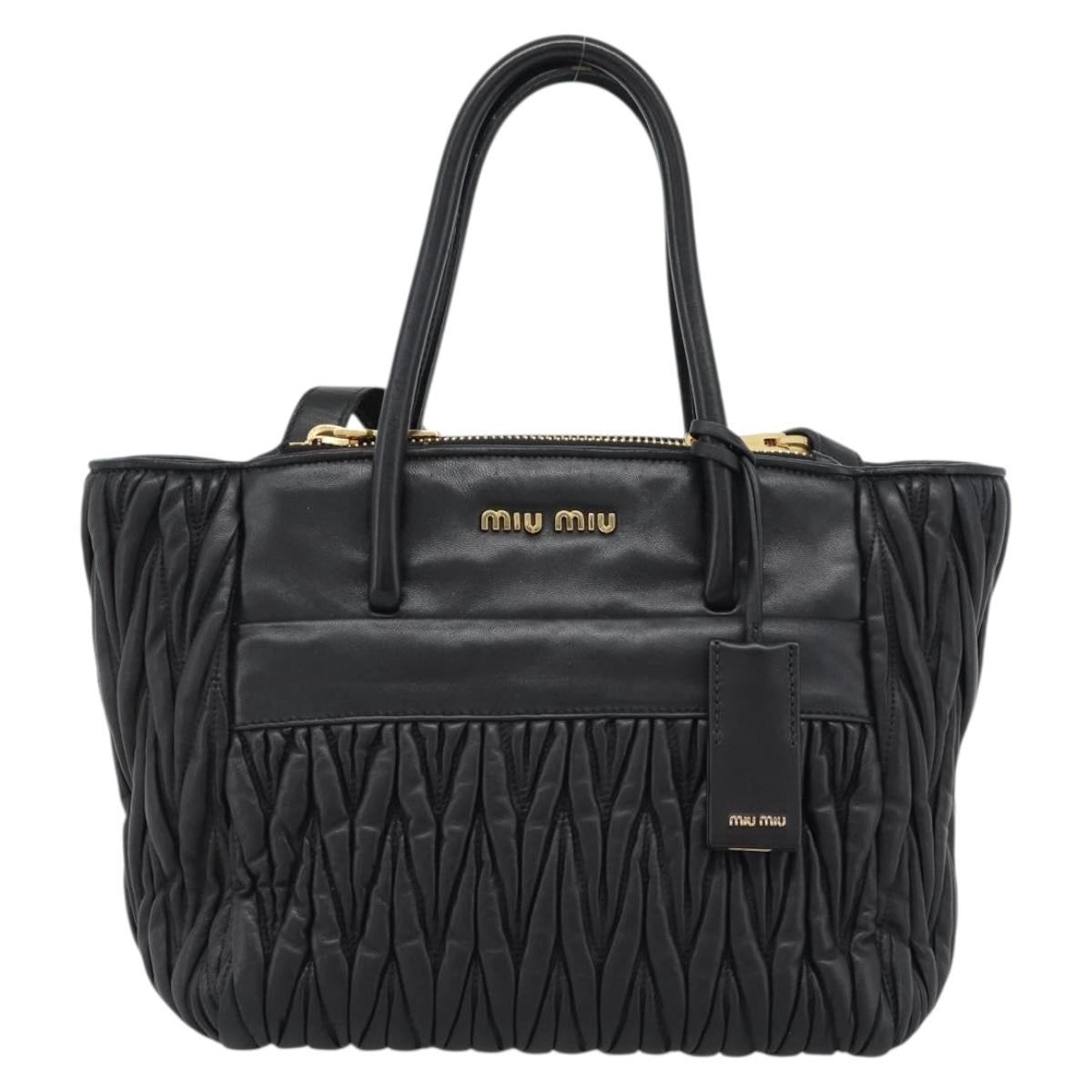 Miu Miu Matelasse Hand Bag Leather 2way Black Gold Auth 187647V - Jerrillo image 2
