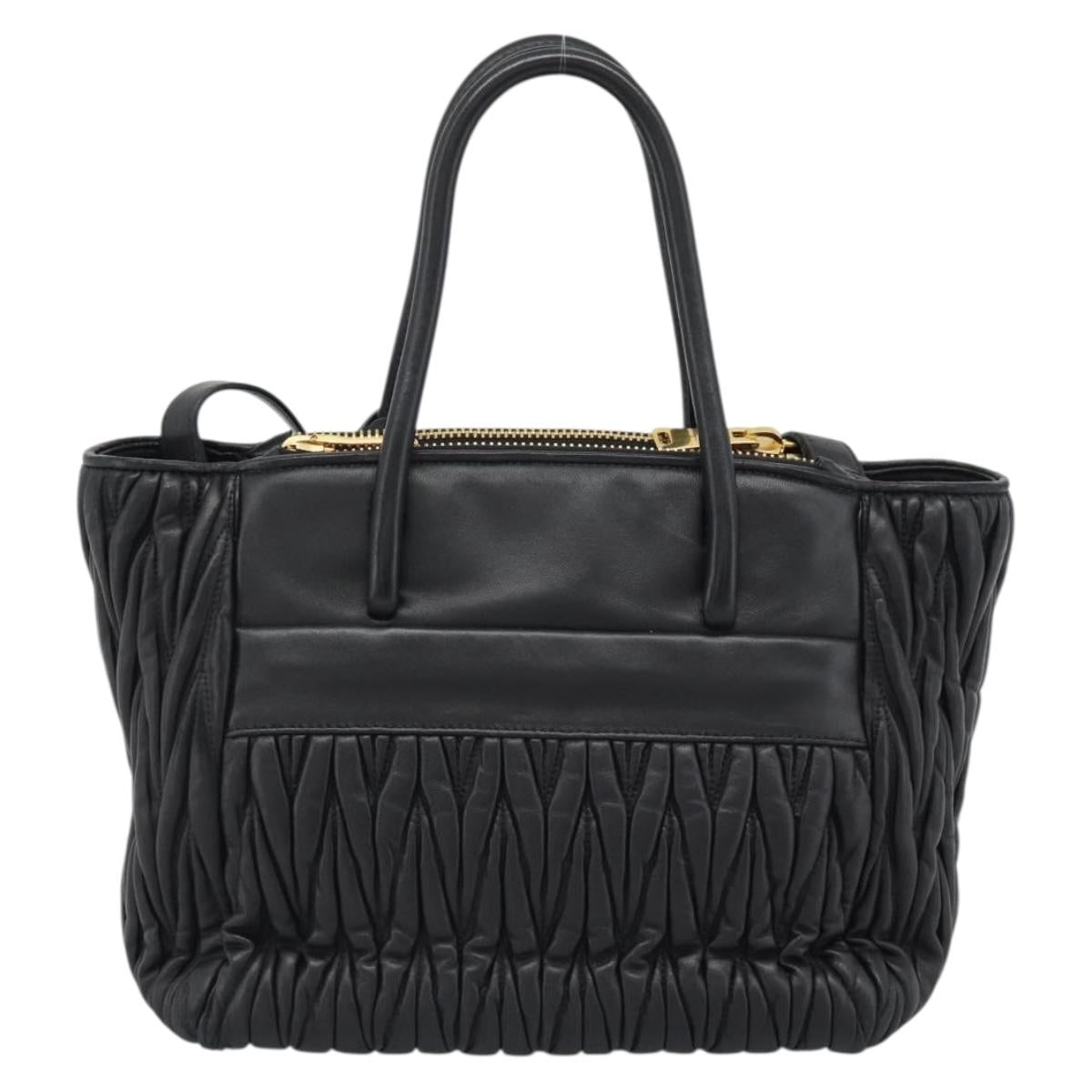 Miu Miu Matelasse Hand Bag Leather 2way Black Gold Auth 187647V - Jerrillo image 3