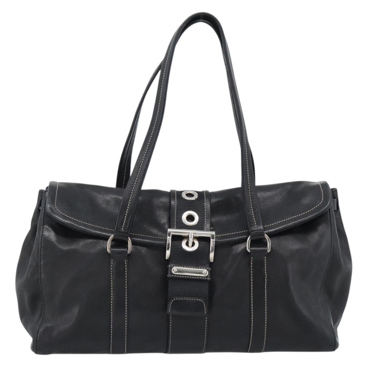 PRADA Tote Bag Leather Black Silver Auth 187659V - Jerrillo image 2
