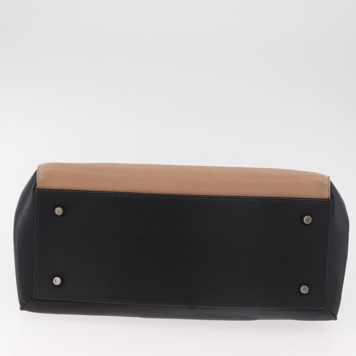 CELINE Edge Hand Bag Leather Beige Black Silver Auth am11657A - Jerrillo image 5