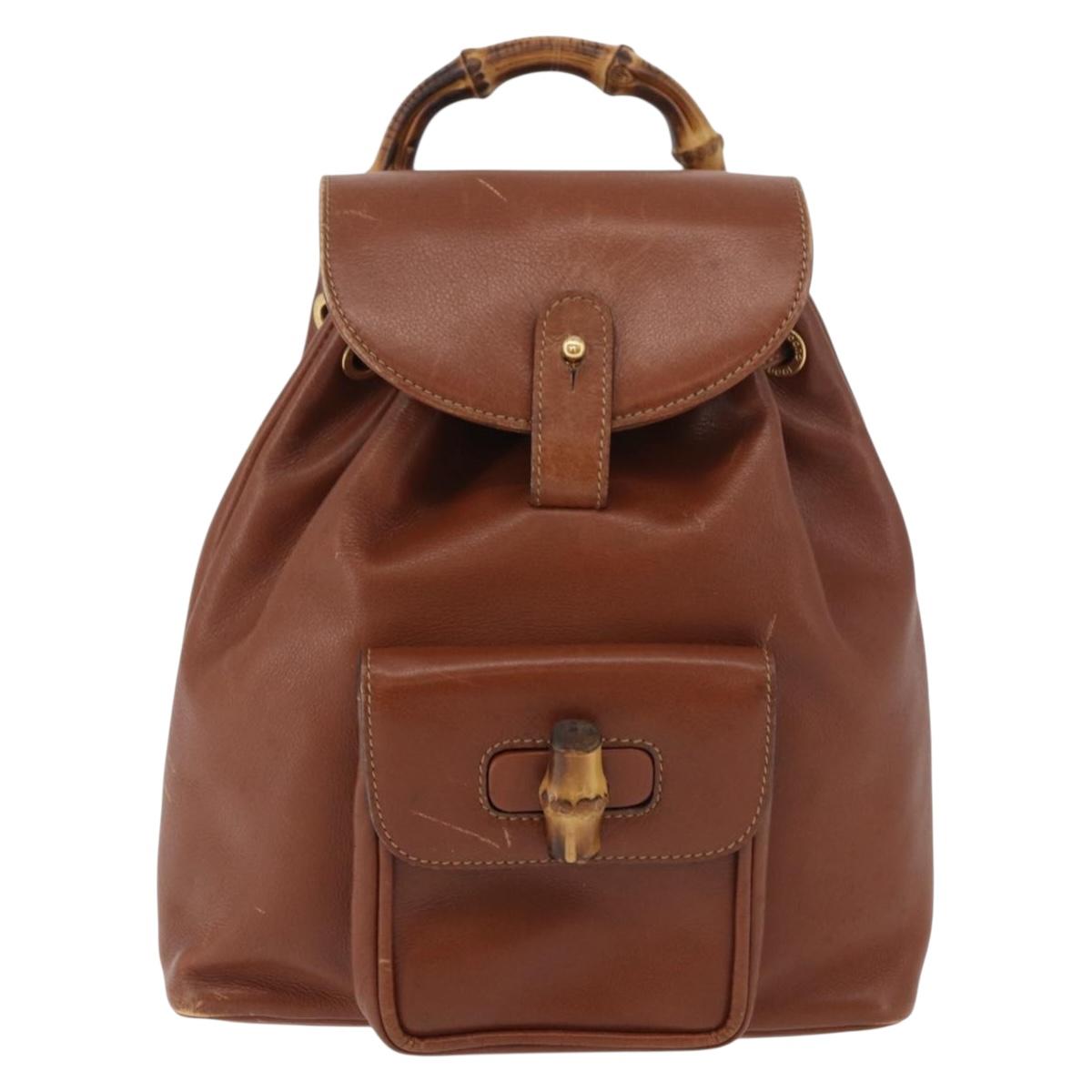 GUCCI Bamboo Mini Backpack Leather Outlet Brown Gold 003 1705 0030 Auth am11663A - Jerrillo image 2