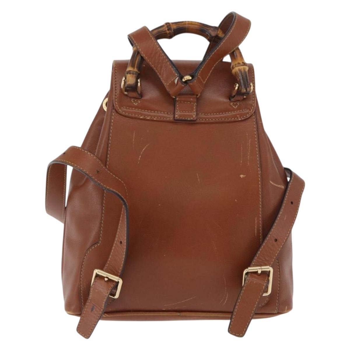GUCCI Bamboo Mini Backpack Leather Outlet Brown Gold 003 1705 0030 Auth am11663A - Jerrillo image 3