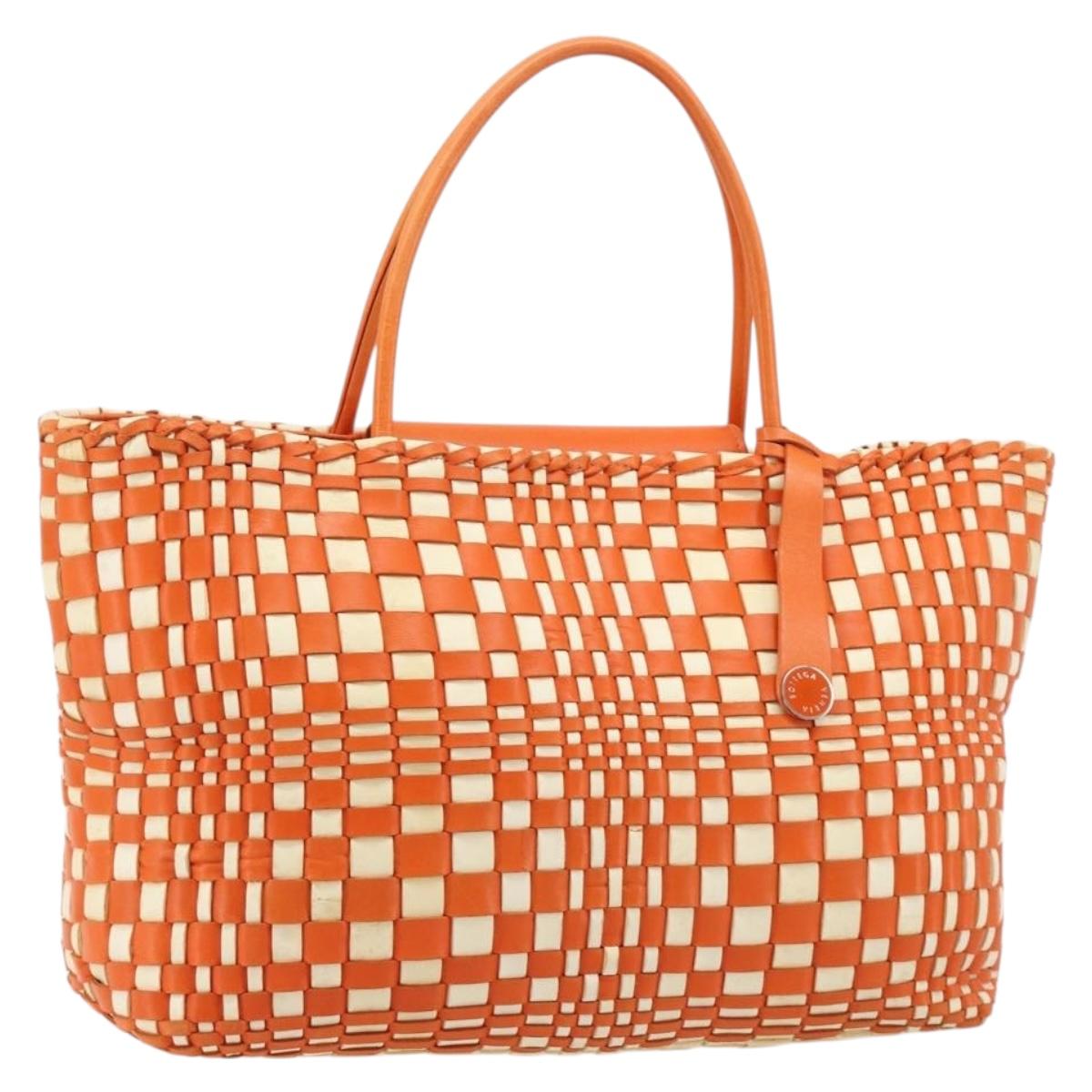BOTTEGA VENETA INTRECCIATO Tote Bag Leather Orange Silver Auth am11786A - Jerrillo
