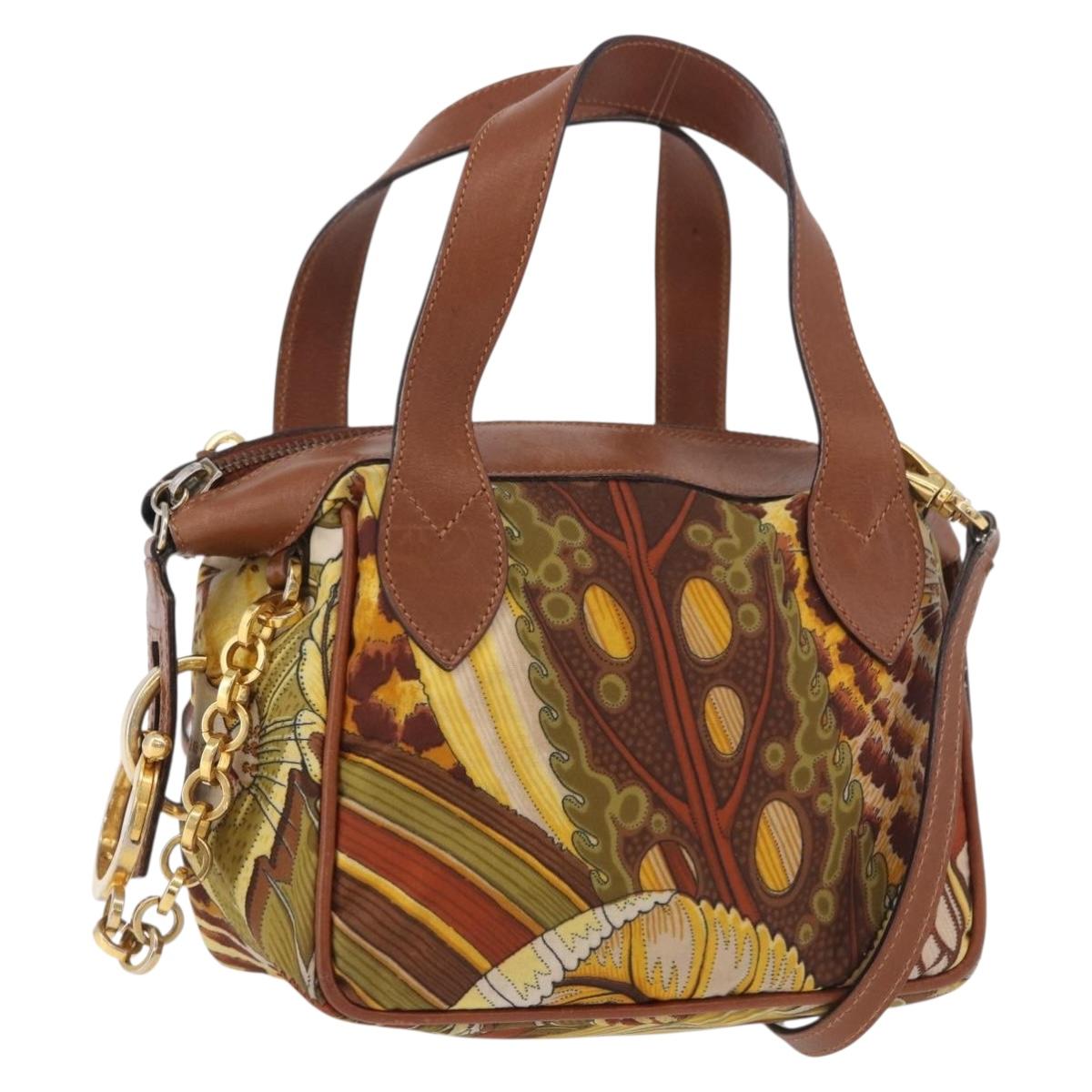 Salvatore Ferragamo Hand Bag Canvas Leather 2way Brown Gold Auth am11858A - Jerrillo