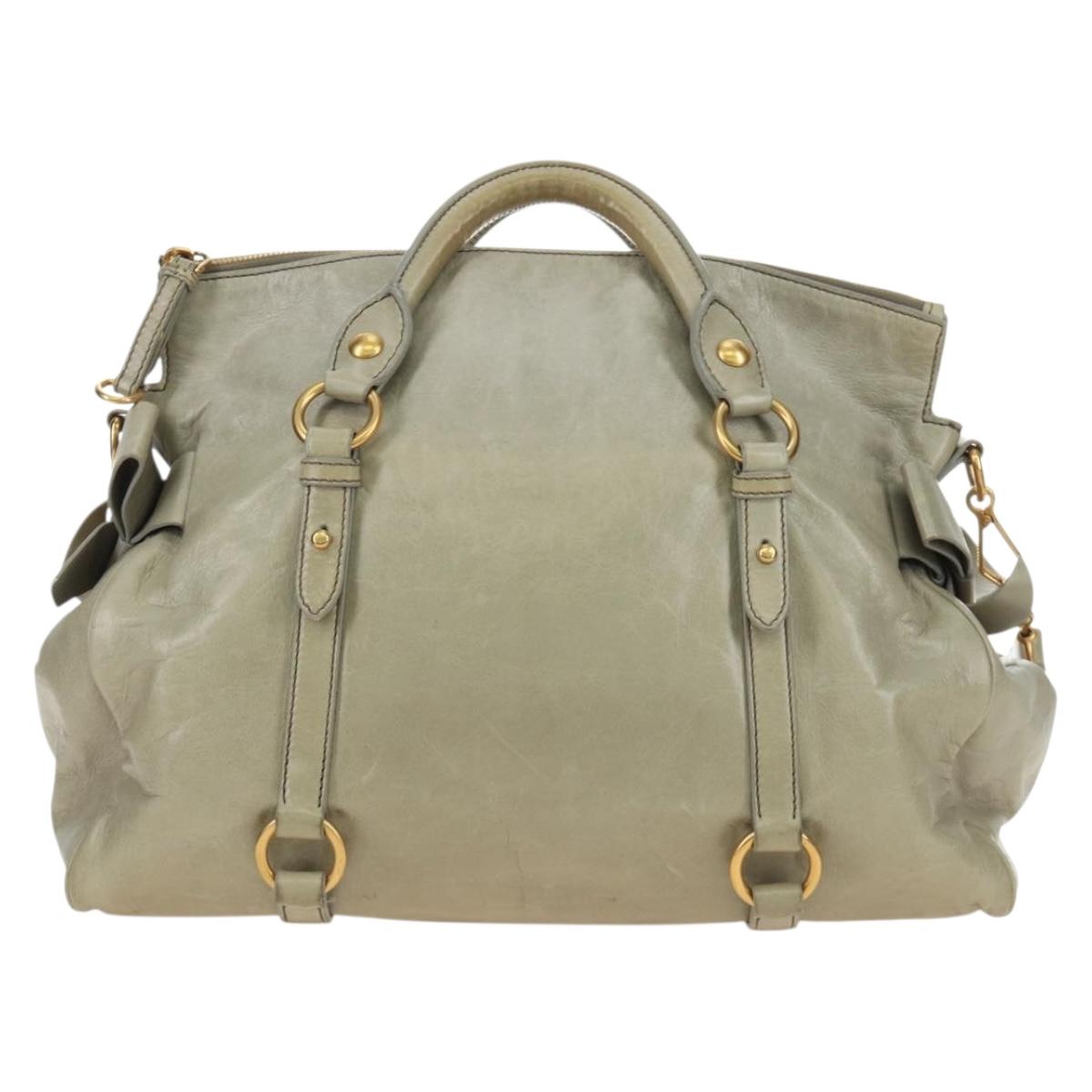Miu Miu Side Ribbon Hand Bag Leather 2way Gray Gold Auth am11892V - Jerrillo image 2