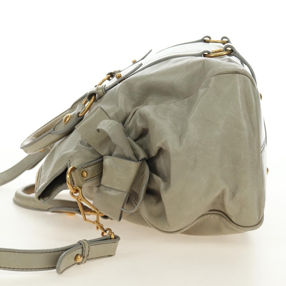 Miu Miu Side Ribbon Hand Bag Leather 2way Gray Gold Auth am11892V - Jerrillo image 3