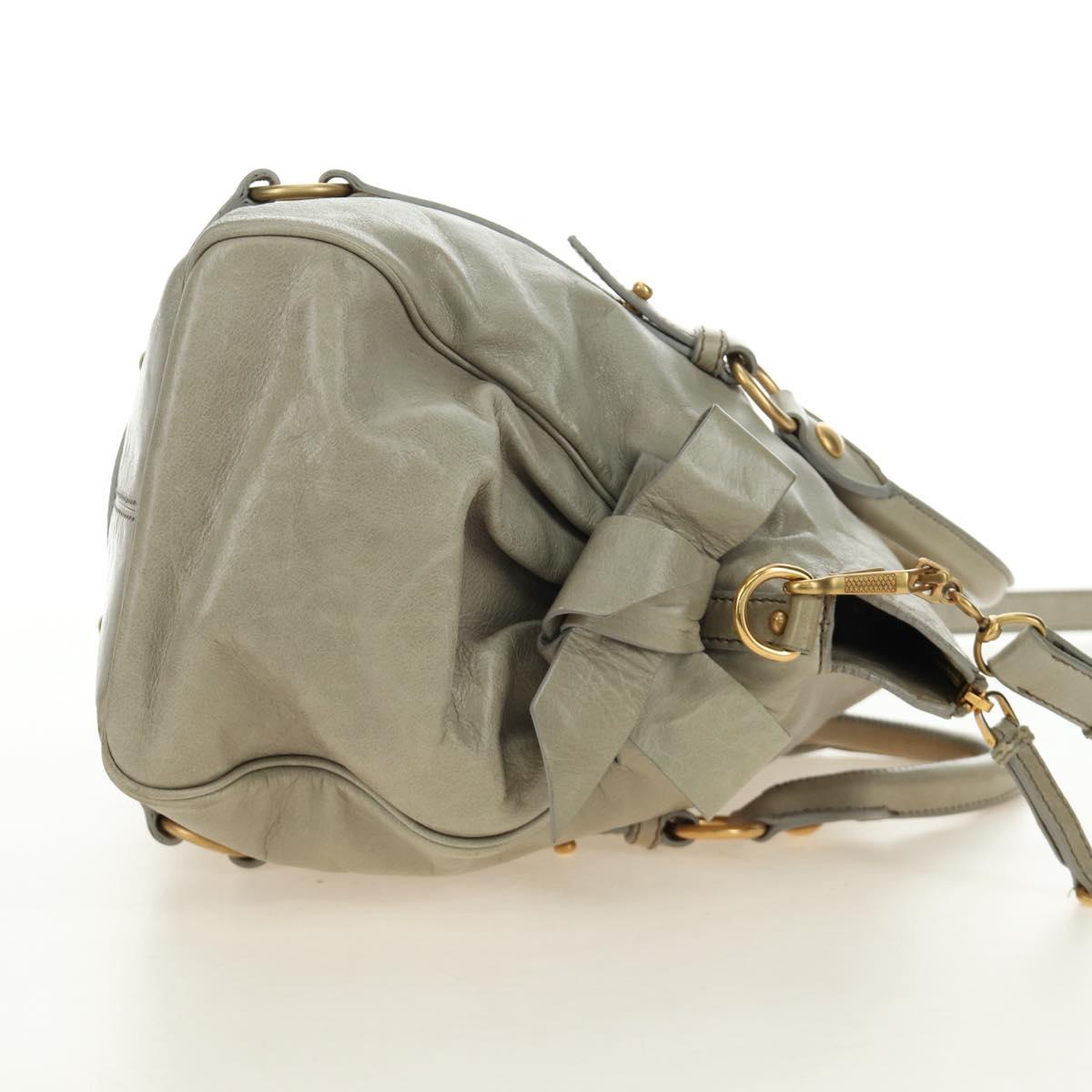 Miu Miu Side Ribbon Hand Bag Leather 2way Gray Gold Auth am11892V - Jerrillo image 4