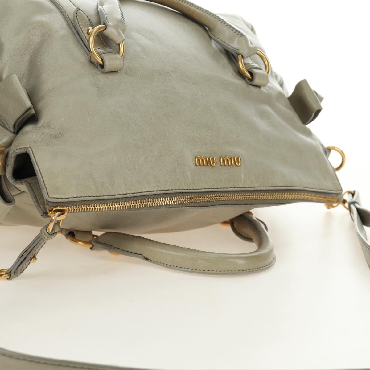 Miu Miu Side Ribbon Hand Bag Leather 2way Gray Gold Auth am11892V - Jerrillo image 6