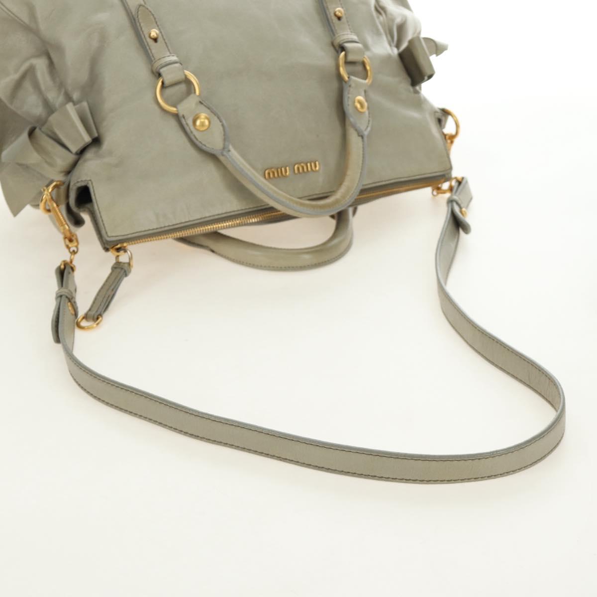 Miu Miu Side Ribbon Hand Bag Leather 2way Gray Gold Auth am11892V - Jerrillo image 9