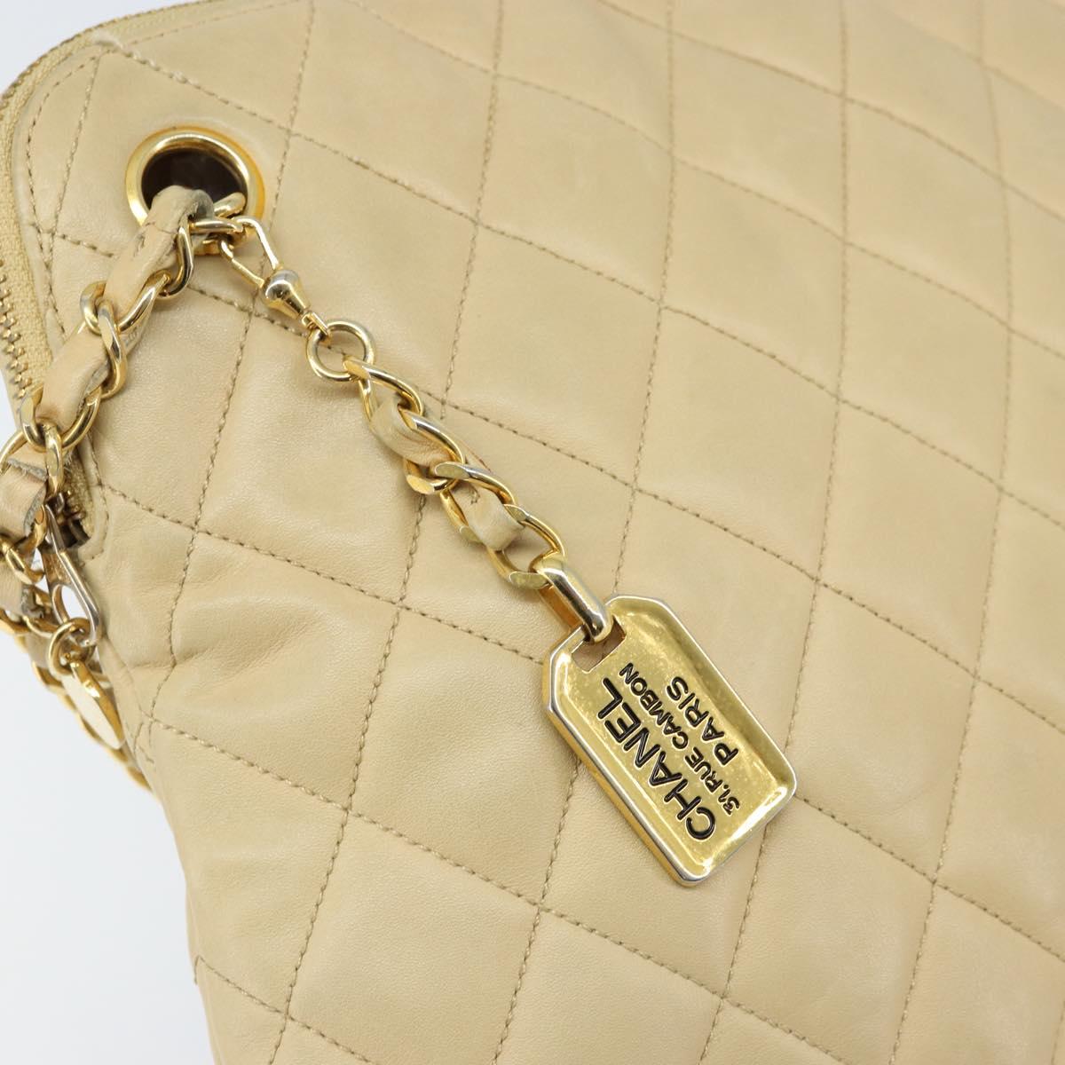 CHANEL Matelasse Chain Shoulder Tote Bag Lamb Skin Beige Gold CC Auth ARZ444 - Jerrillo image 10