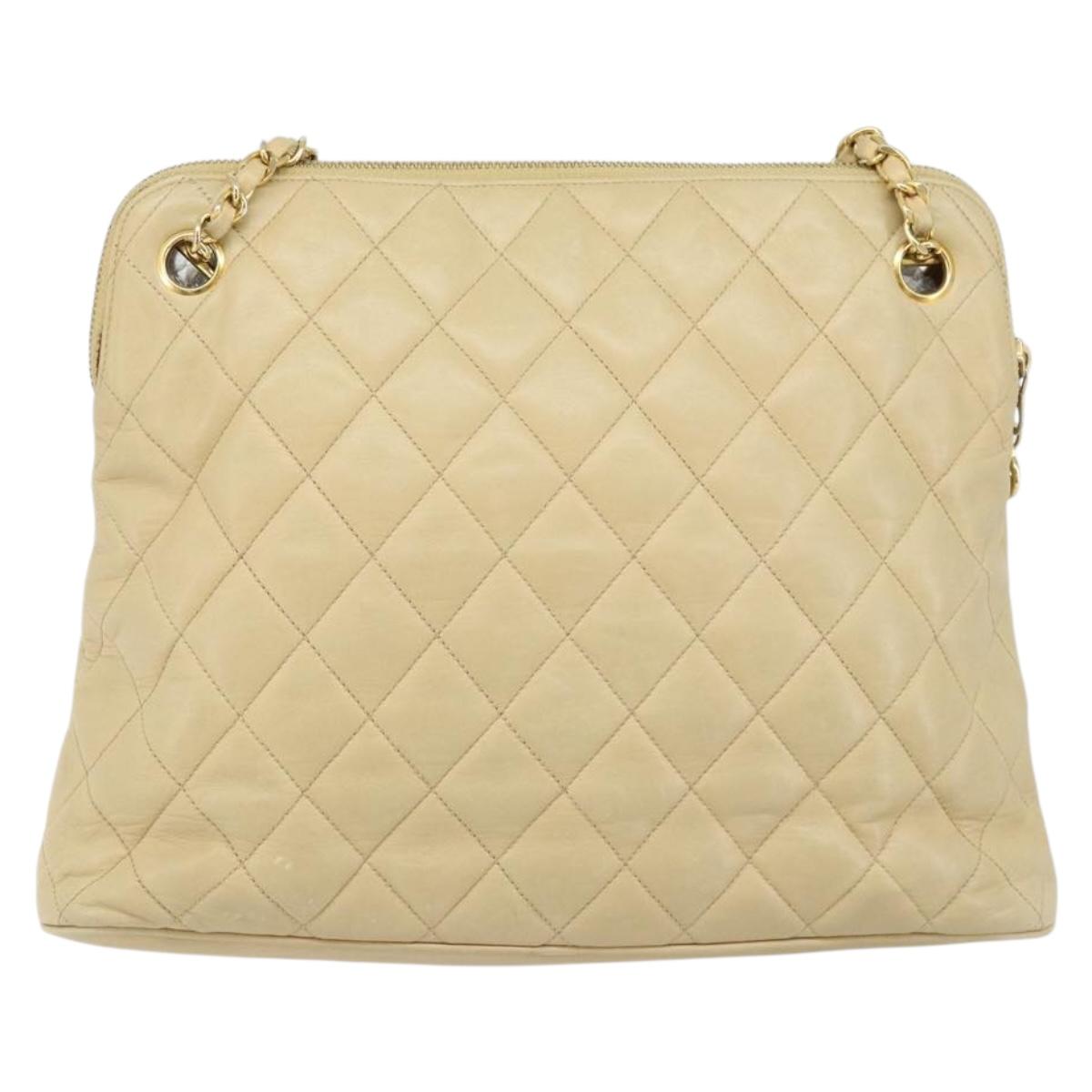 CHANEL Matelasse Chain Shoulder Tote Bag Lamb Skin Beige Gold CC Auth ARZ444 - Jerrillo image 2