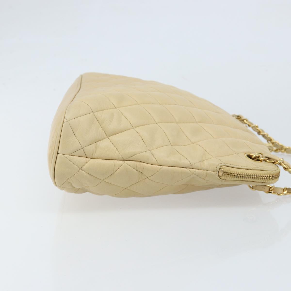 CHANEL Matelasse Chain Shoulder Tote Bag Lamb Skin Beige Gold CC Auth ARZ444 - Jerrillo image 3