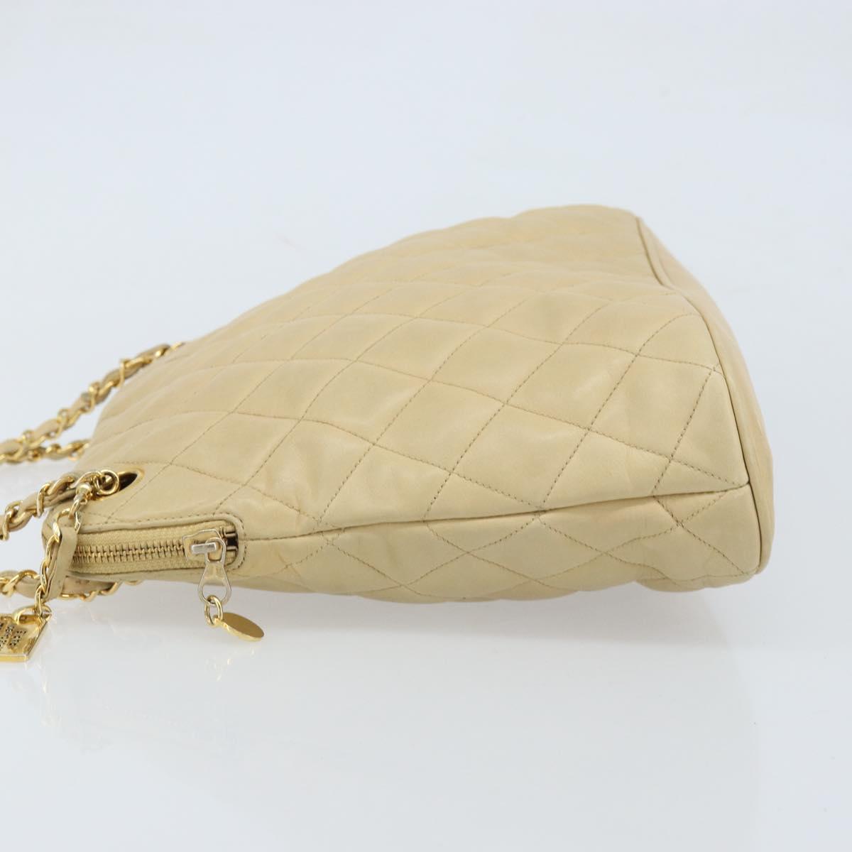 CHANEL Matelasse Chain Shoulder Tote Bag Lamb Skin Beige Gold CC Auth ARZ444 - Jerrillo image 4