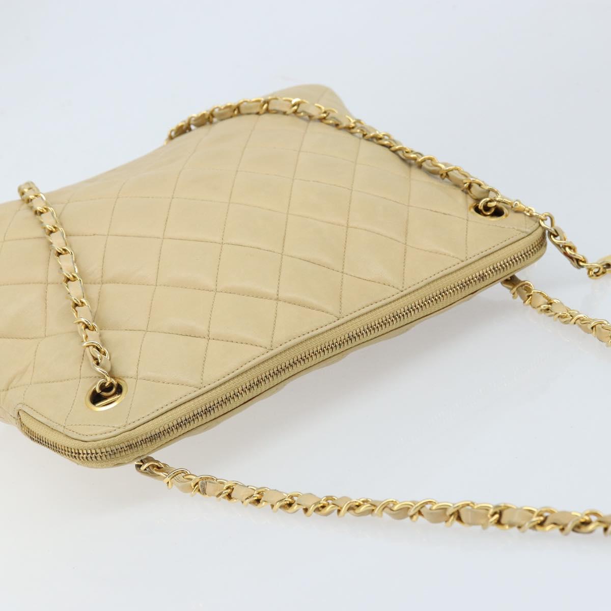 CHANEL Matelasse Chain Shoulder Tote Bag Lamb Skin Beige Gold CC Auth ARZ444 - Jerrillo image 6