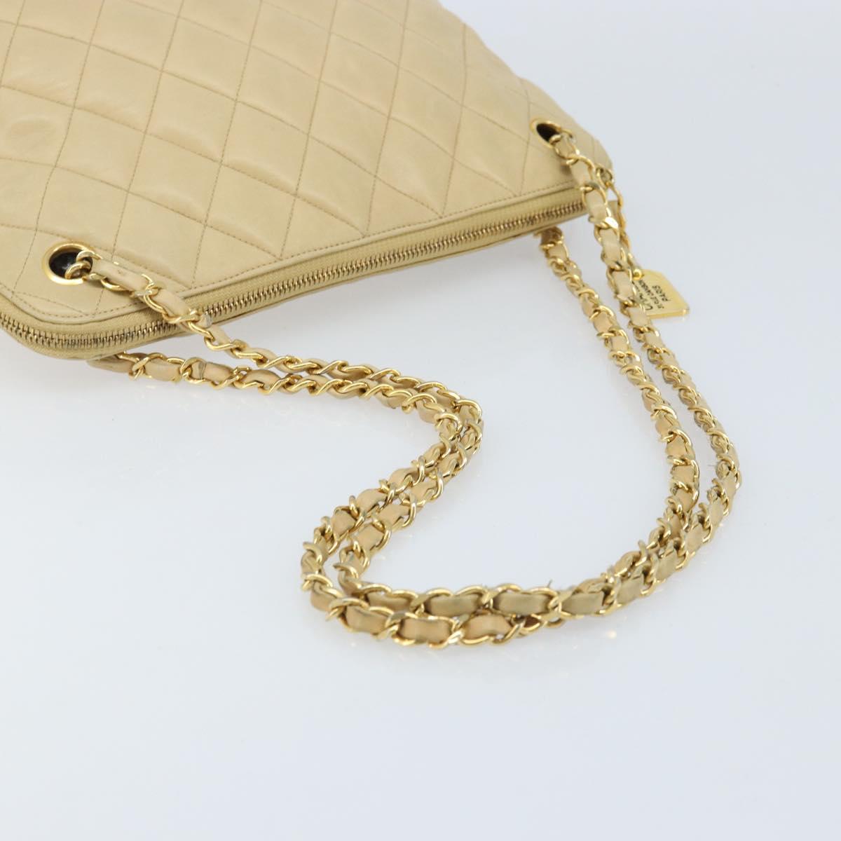 CHANEL Matelasse Chain Shoulder Tote Bag Lamb Skin Beige Gold CC Auth ARZ444 - Jerrillo image 7