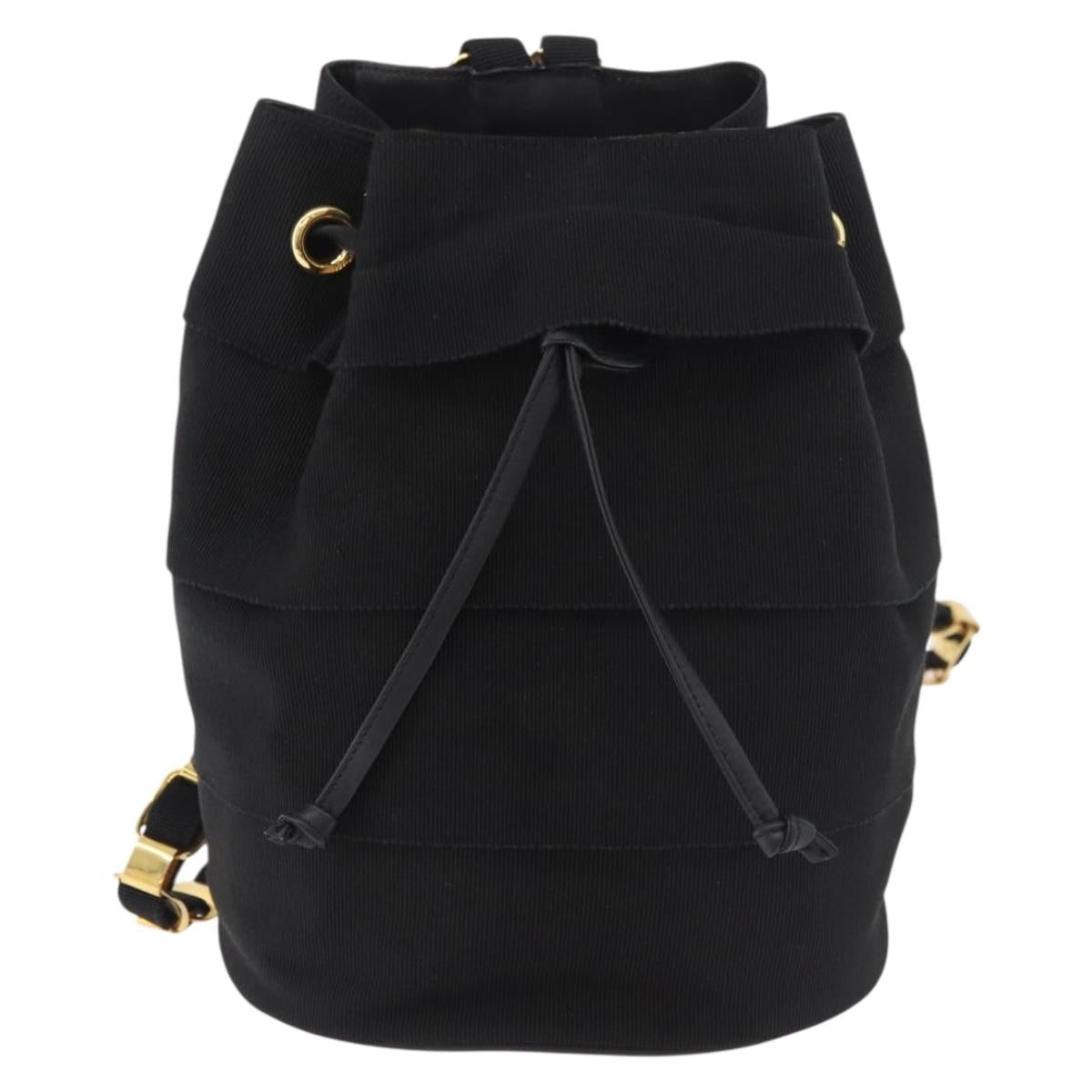 Salvatore Ferragamo Vala Chain Backpack Canvas Black Gold Auth BA13178 - Jerrillo image 2
