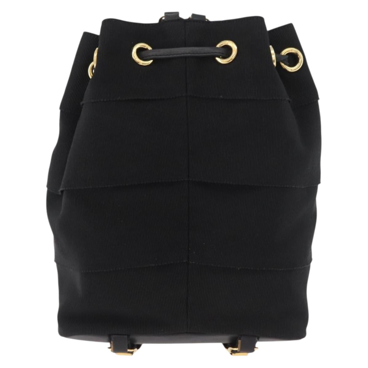 Salvatore Ferragamo Vala Chain Backpack Canvas Black Gold Auth BA13178 - Jerrillo image 3