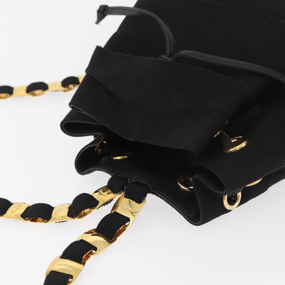 Salvatore Ferragamo Vala Chain Backpack Canvas Black Gold Auth BA13178 - Jerrillo image 6