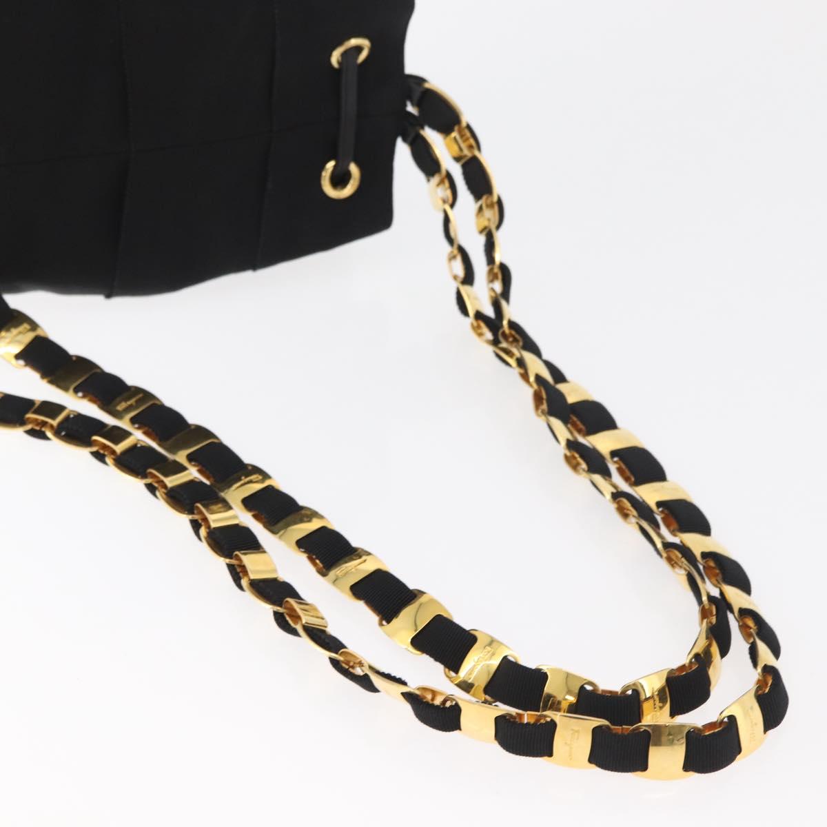 Salvatore Ferragamo Vala Chain Backpack Canvas Black Gold Auth BA13178 - Jerrillo image 7