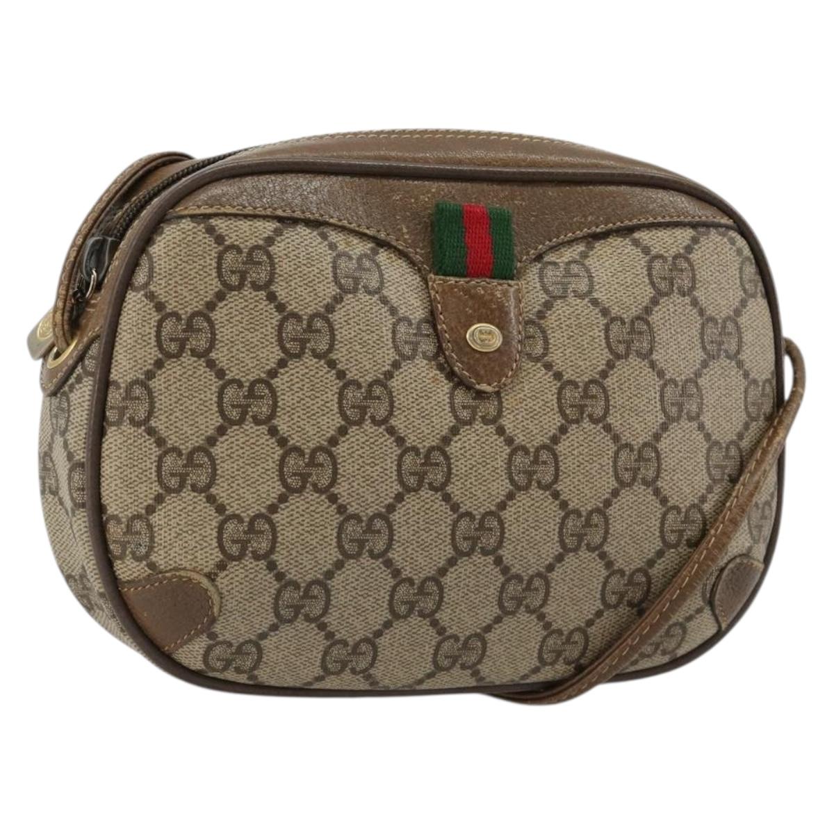 GUCCI GG Supreme Web Sherry Line Bag PVC Beige Gold 89 02 066 Auth BA13306 - Jerrillo