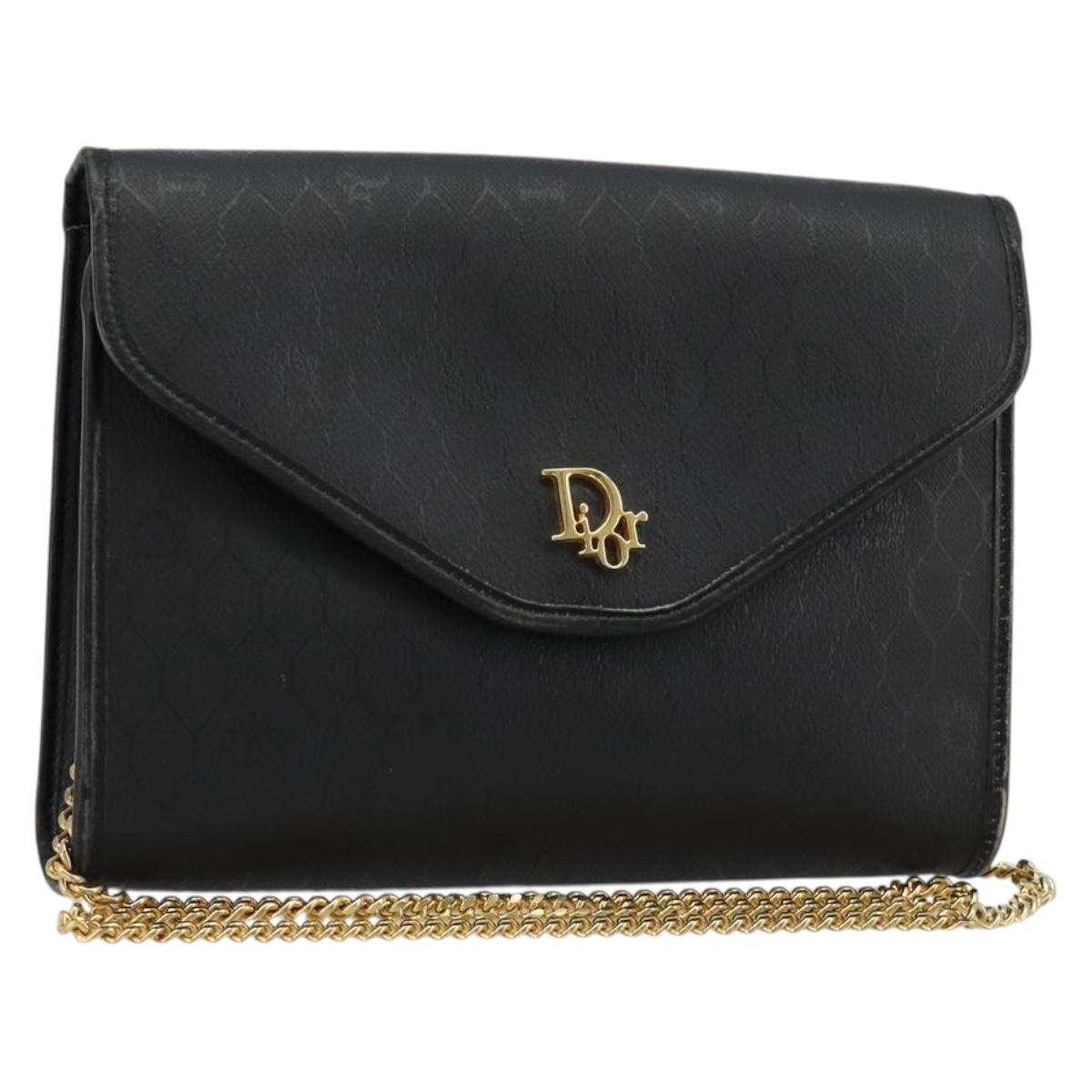 Christian Dior Honeycomb Canvas Chain Shoulder Bag PVC Black Gold Auth BA13315 - Jerrillo