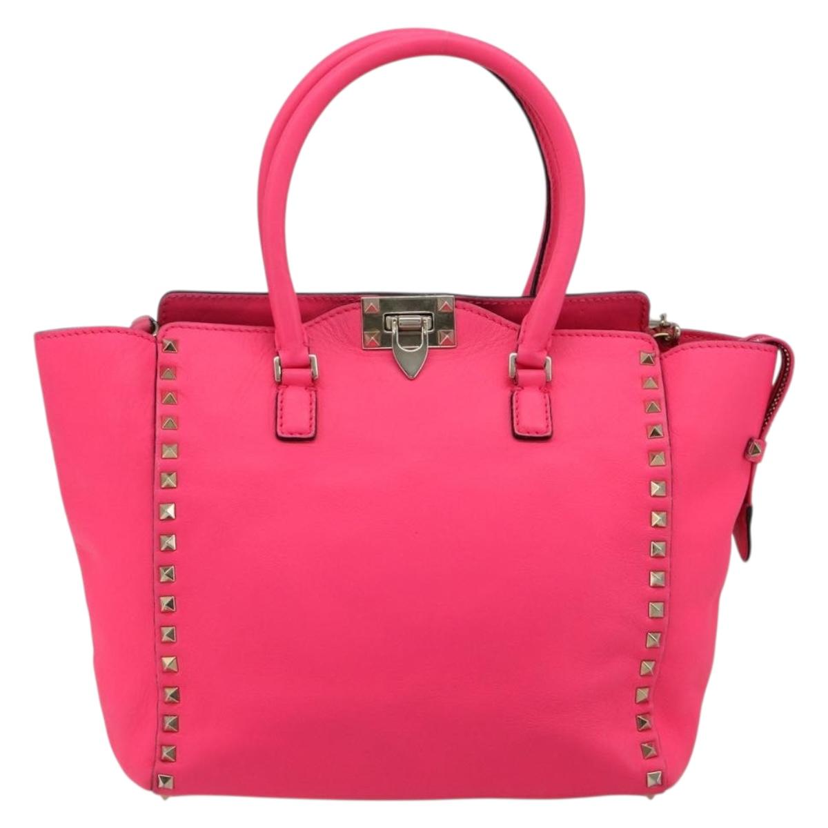 VALENTINO Studs Tote Bag Leather 2way Pink Gold Auth BA13319 - Jerrillo image 2