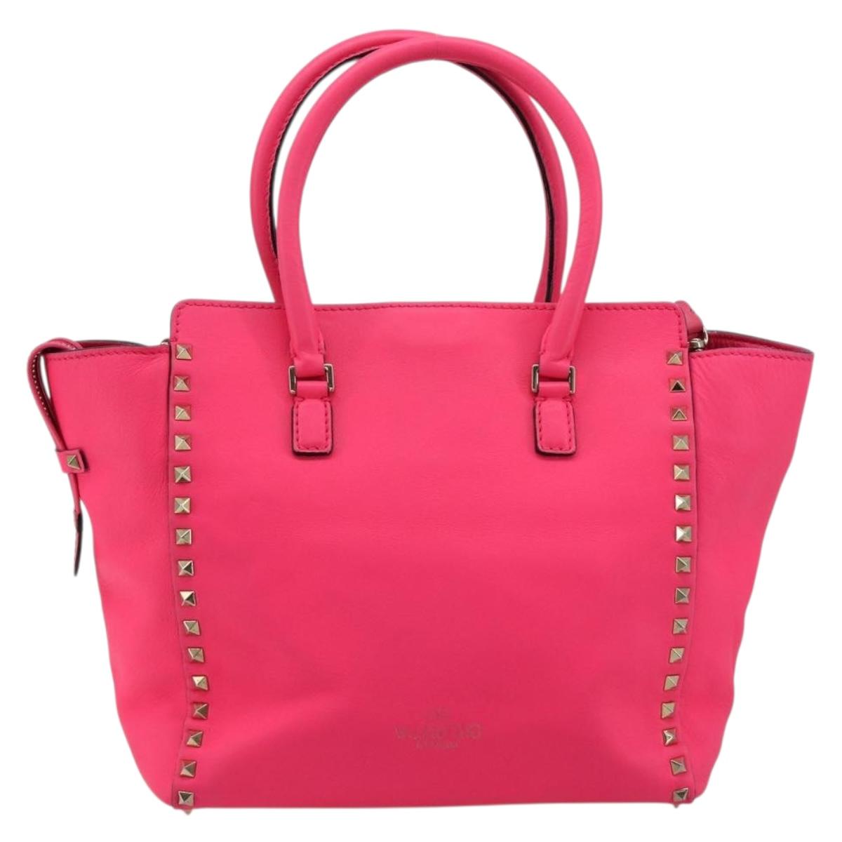 VALENTINO Studs Tote Bag Leather 2way Pink Gold Auth BA13319 - Jerrillo image 3