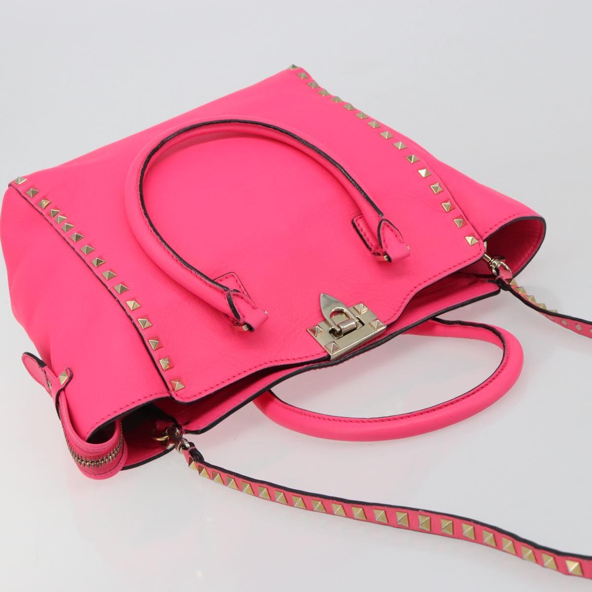 VALENTINO Studs Tote Bag Leather 2way Pink Gold Auth BA13319 - Jerrillo image 6