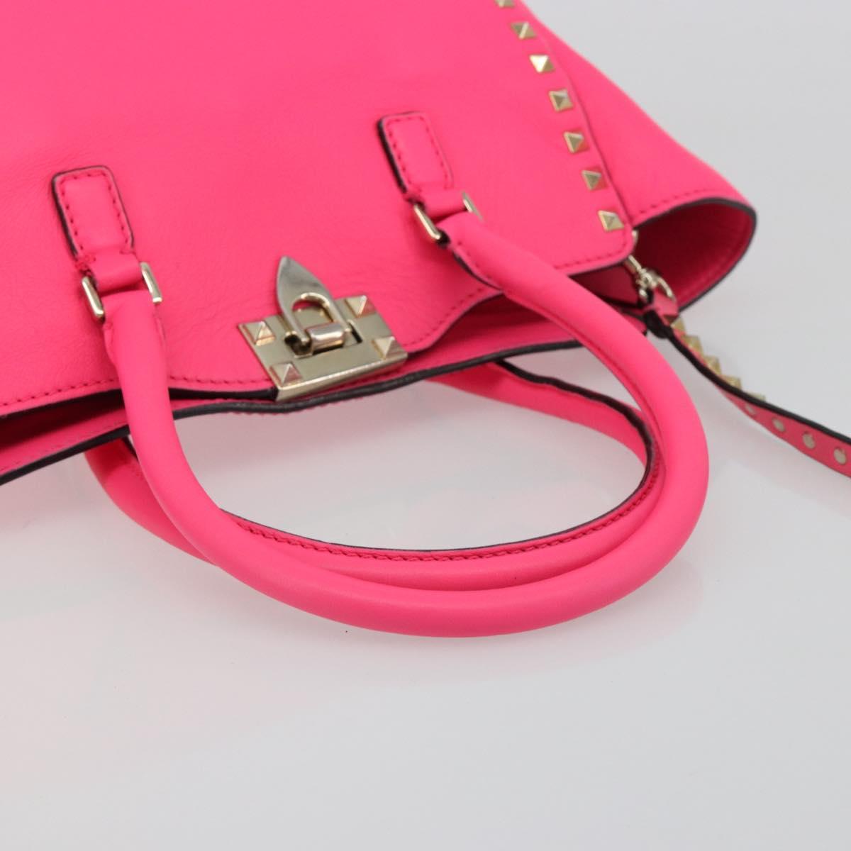 VALENTINO Studs Tote Bag Leather 2way Pink Gold Auth BA13319 - Jerrillo image 7
