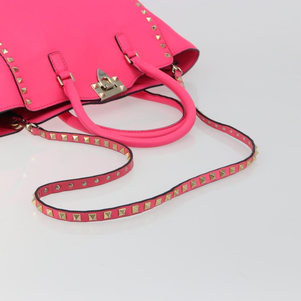 VALENTINO Studs Tote Bag Leather 2way Pink Gold Auth BA13319 - Jerrillo image 9