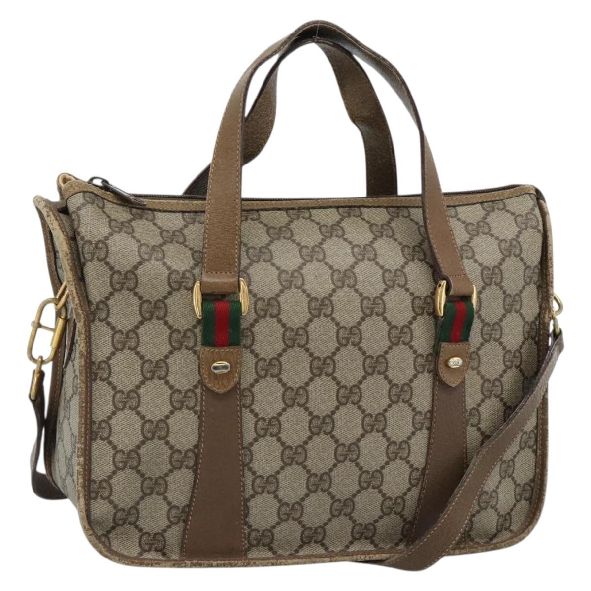 GUCCI GG Supreme Web Sherry Line Bag PVC 2way Beige Gold 41 02 039 Auth BA13358 - Jerrillo