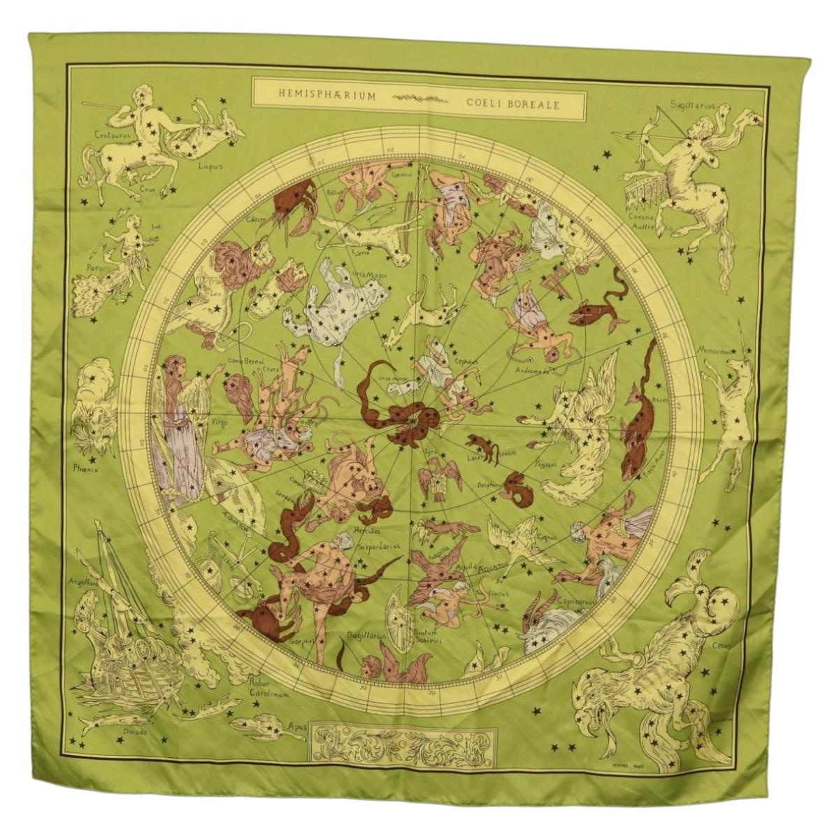 HERMES Carre 90 Scarf "HEMISPHARIUM COELI BOREALE" Silk Green Auth BA13445 - Jerrillo