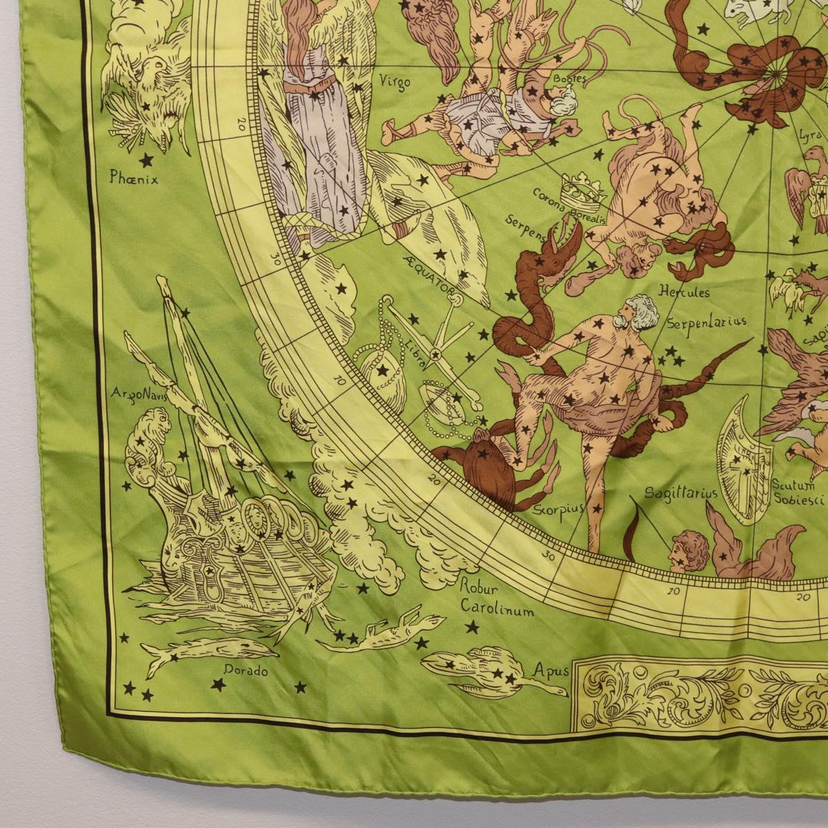 HERMES Carre 90 Scarf "HEMISPHARIUM COELI BOREALE" Silk Green Auth BA13445 - Jerrillo image 8