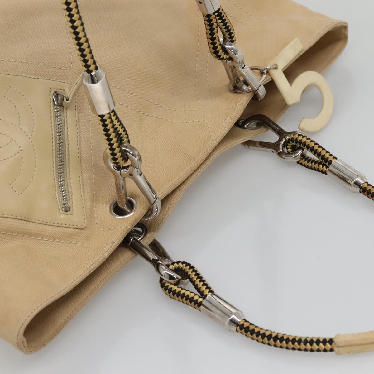 CHANEL COCO Mark Tote Bag Canvas Beige Silver CC Auth BA3696 - Jerrillo image 6