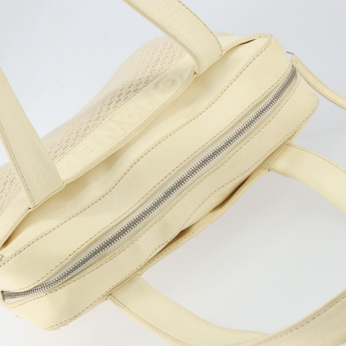 CHANEL Tote Bag Canvas Leather White Silver CC Auth BA8037 - Jerrillo image 6