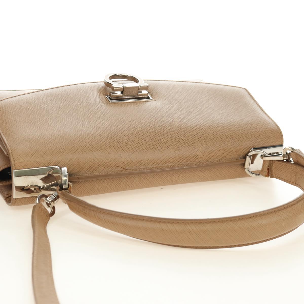 Salvatore Ferragamo Gancini Hand Bag Leather 2way Beige Silver Auth BD1190 - Jerrillo image 7