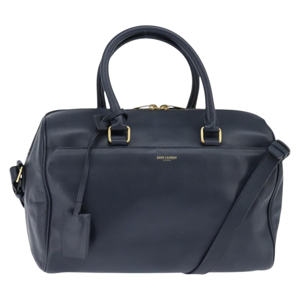 SAINT LAURENT Mini Boston Bag Leather 2way Navy Gold Auth bs30084 - Jerrillo