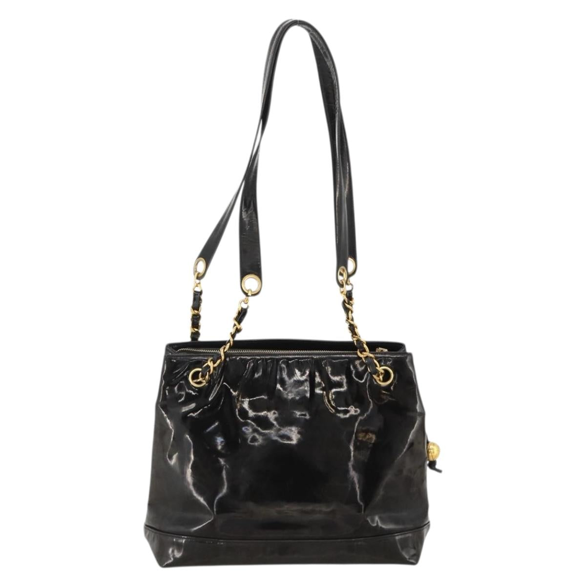 CHANEL Chain Tote Bag Patent Leather Black Gold CC Auth bs34313 - Jerrillo image 2