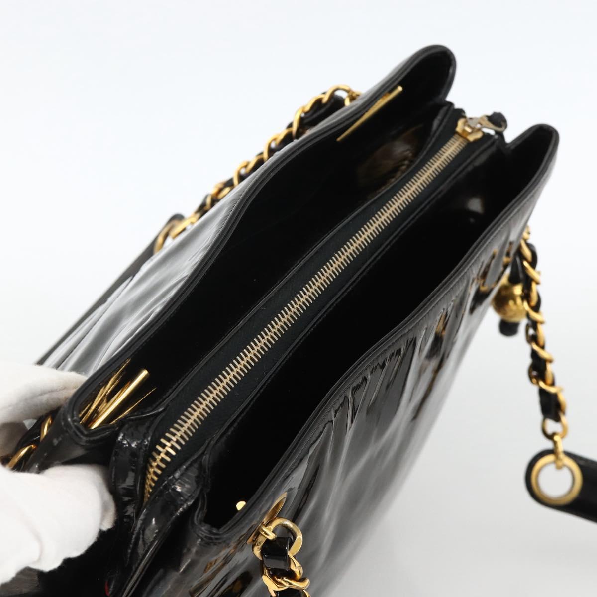 CHANEL Chain Tote Bag Patent Leather Black Gold CC Auth bs34313 - Jerrillo image 6