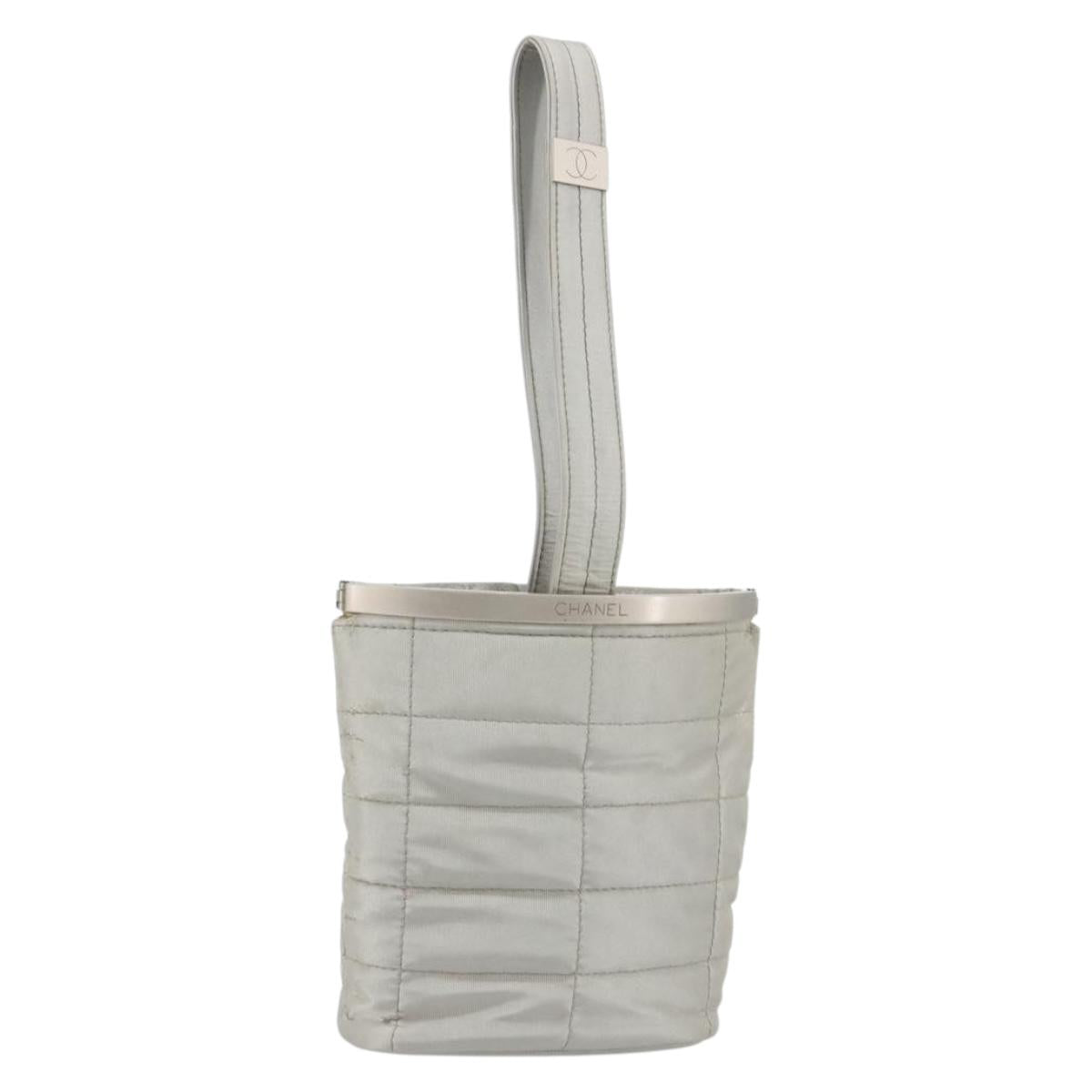 CHANEL Choco Bar Hand Pouch Nylon Silver CC Auth bs35353 - Jerrillo