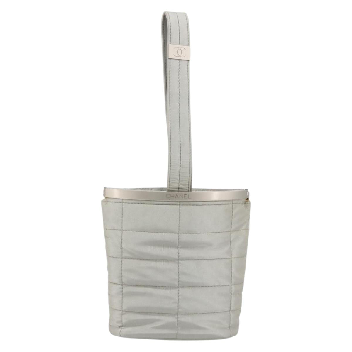 CHANEL Choco Bar Hand Pouch Nylon Silver CC Auth bs35353 - Jerrillo image 2