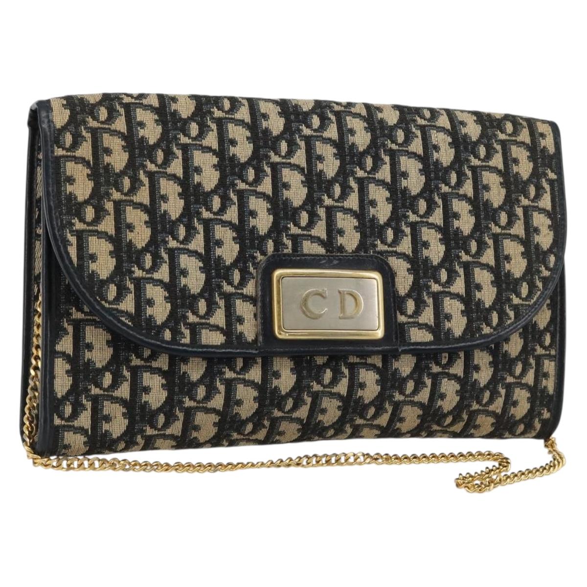 Christian Dior Trotter Canvas Chain Shoulder Bag Navy Gold Auth bs35490 - Jerrillo