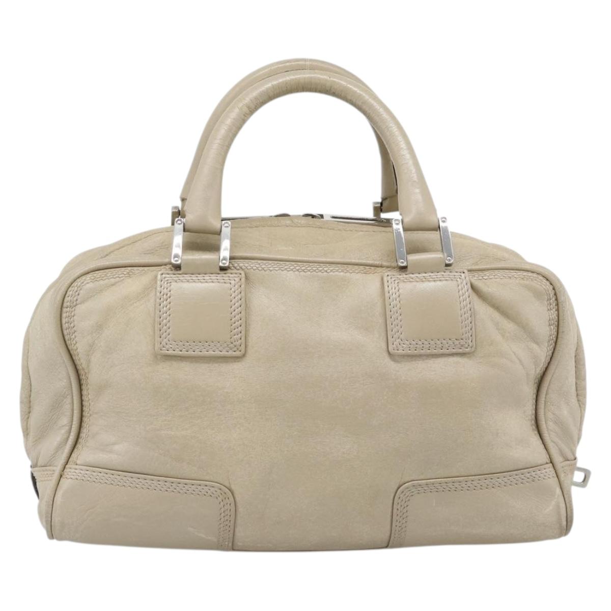 LOEWE Anagram Hand Bag Leather Beige Silver Auth bs35492 - Jerrillo image 2