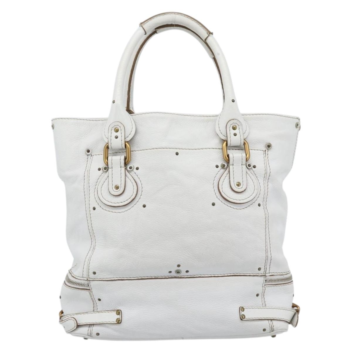 Chloe Paddington Tote Bag Leather White Gold Silver Auth bs35586A - Jerrillo image 2