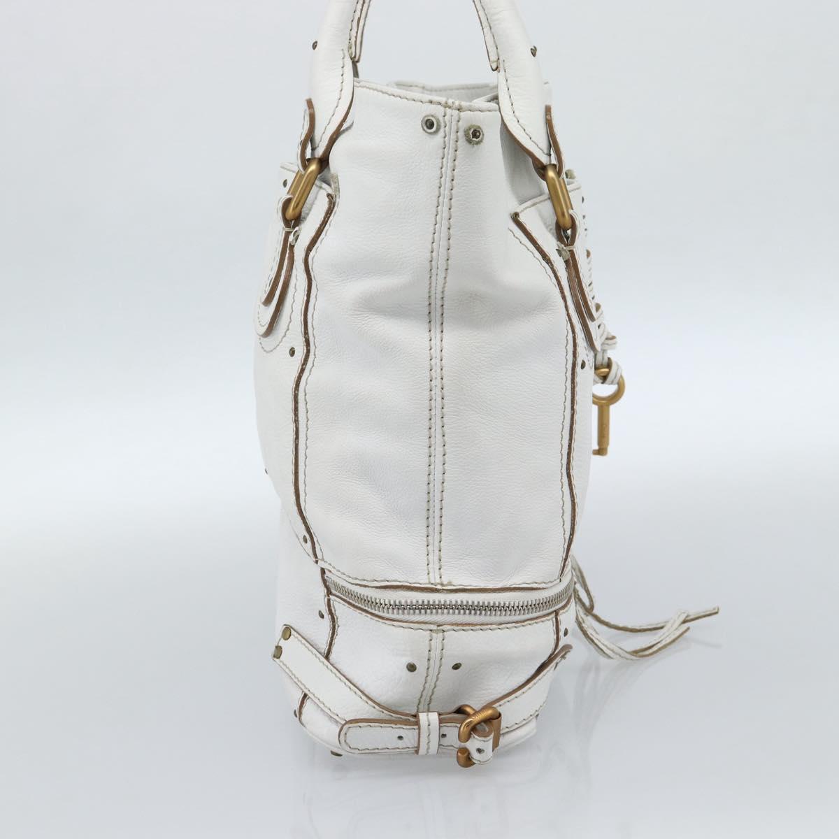 Chloe Paddington Tote Bag Leather White Gold Silver Auth bs35586A - Jerrillo image 3