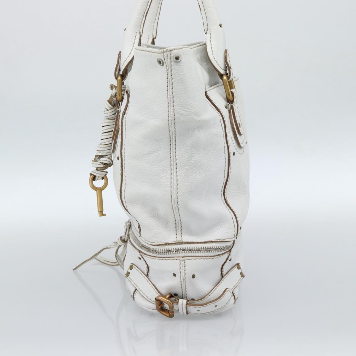 Chloe Paddington Tote Bag Leather White Gold Silver Auth bs35586A - Jerrillo image 4